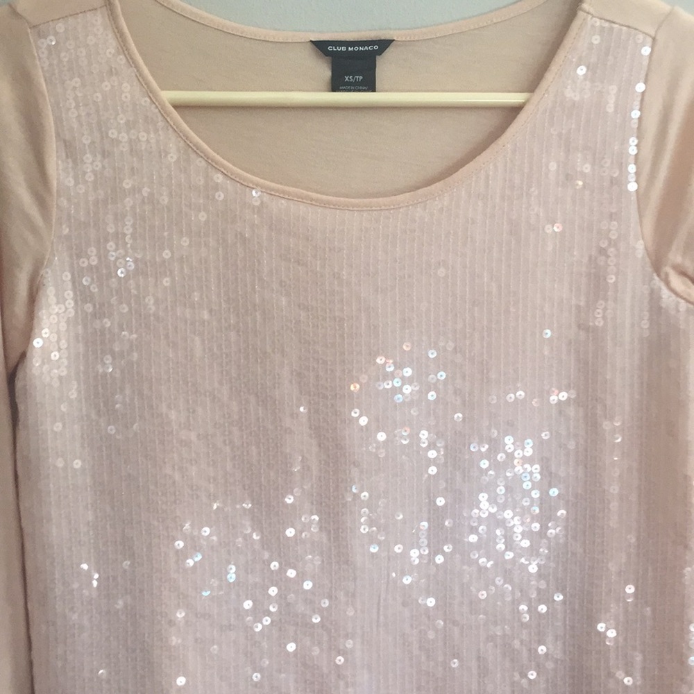 CLUB MONACO Sequined Champagne LS T-shirt Top